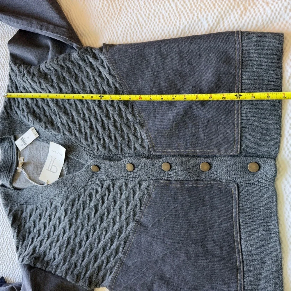 NWT $198 Pilcro Anthropology Wmns M Gray Moto Mixed Media Knit‎ Denim Cardigan